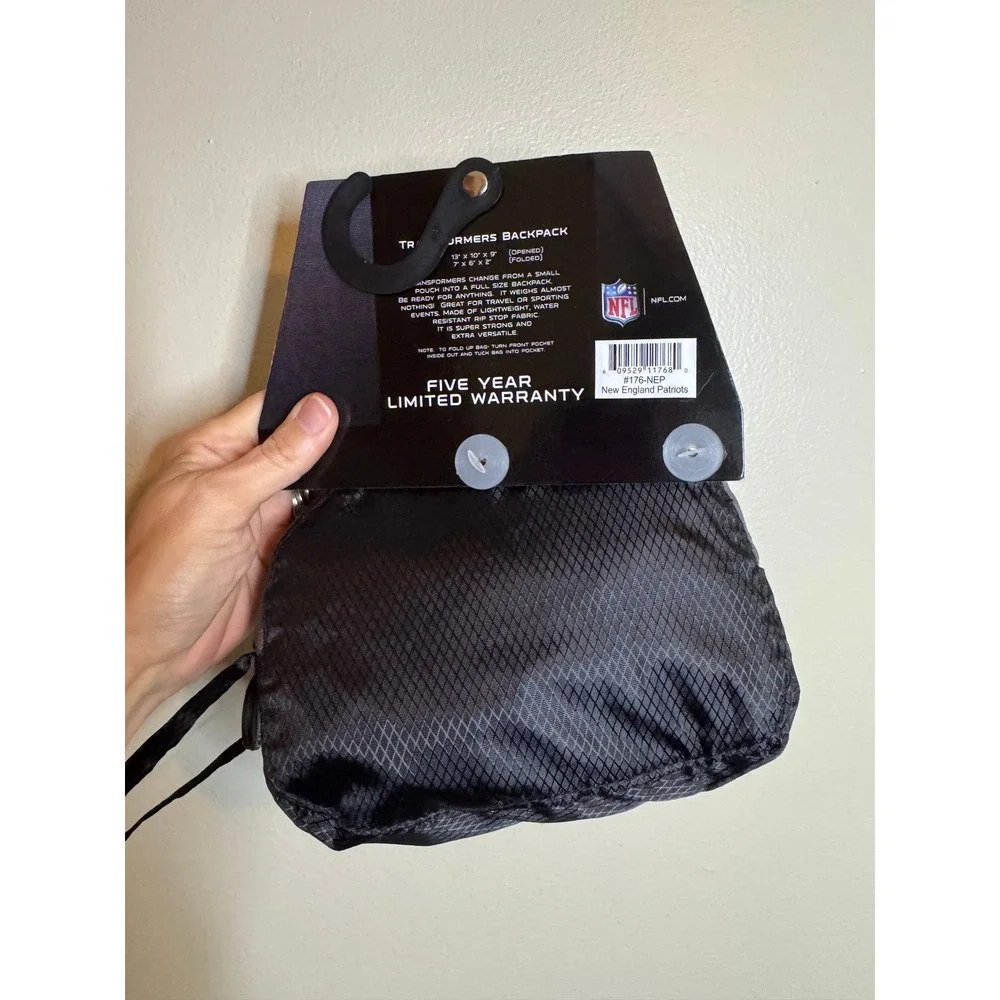 New England Patriots NFL Transformers Foldable Backpack Black Ripstop NWT